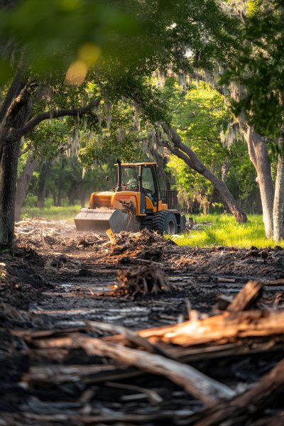 tractor-is-woods-with-trees-background