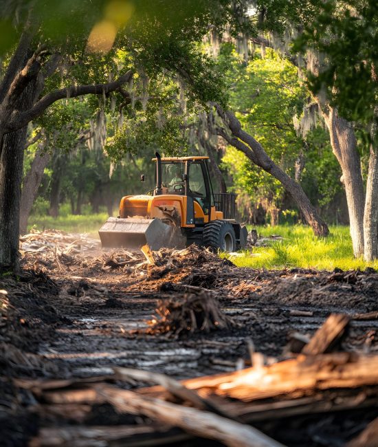 tractor-is-woods-with-trees-background