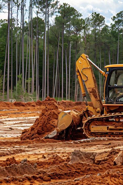 Yellow Excavator Working on a Construction Site